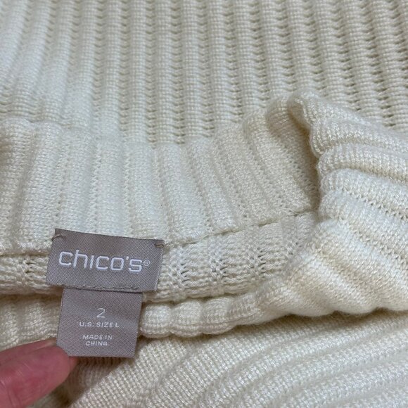 NEW Chicos Texture Pullover Sweater Size 2 (Large) Cashmere Blend Cream Knit - Picture 4 of 9